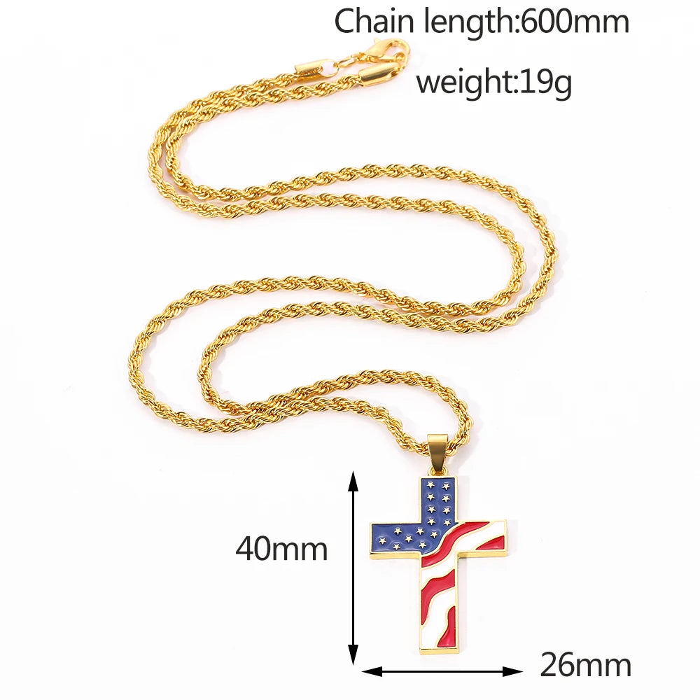 American Flag Cross Pendant Necklace