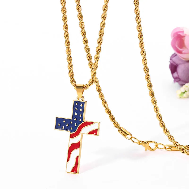 American Flag Cross Pendant Necklace