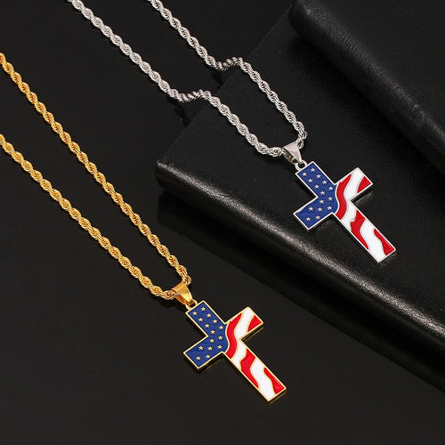 American Flag Cross Pendant Necklace