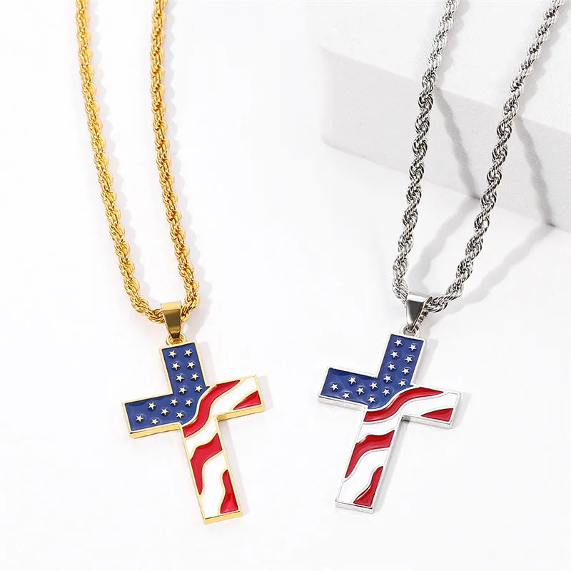 American Flag Cross Pendant Necklace