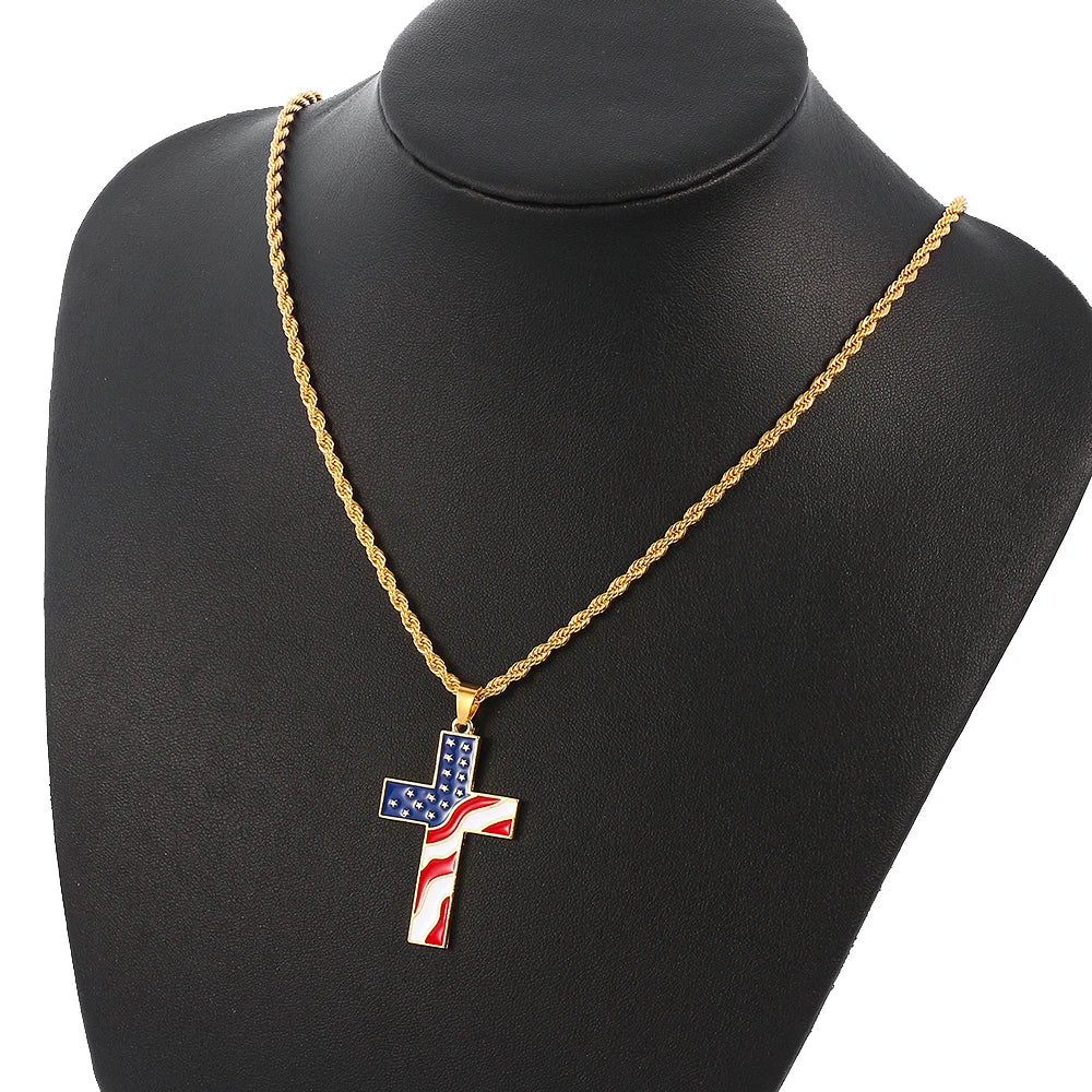 American Flag Cross Pendant Necklace