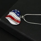 USA Flag Crystal Heart Pendant Necklace