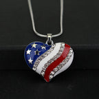 USA Flag Crystal Heart Pendant Necklace