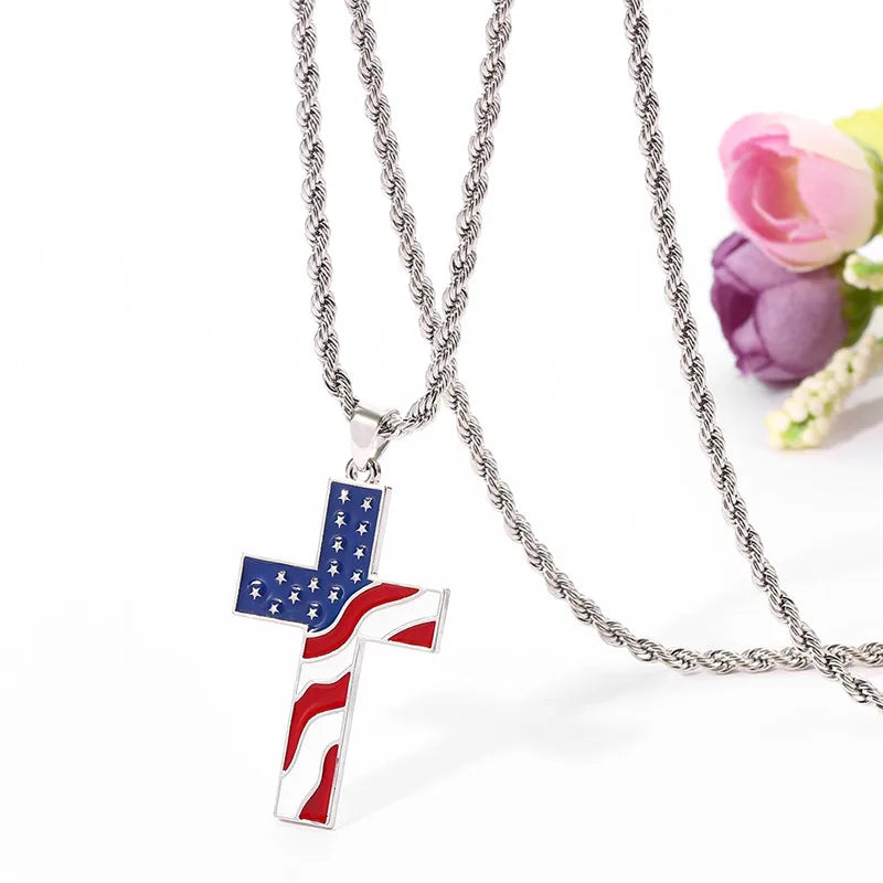 American Flag Cross Pendant Necklace