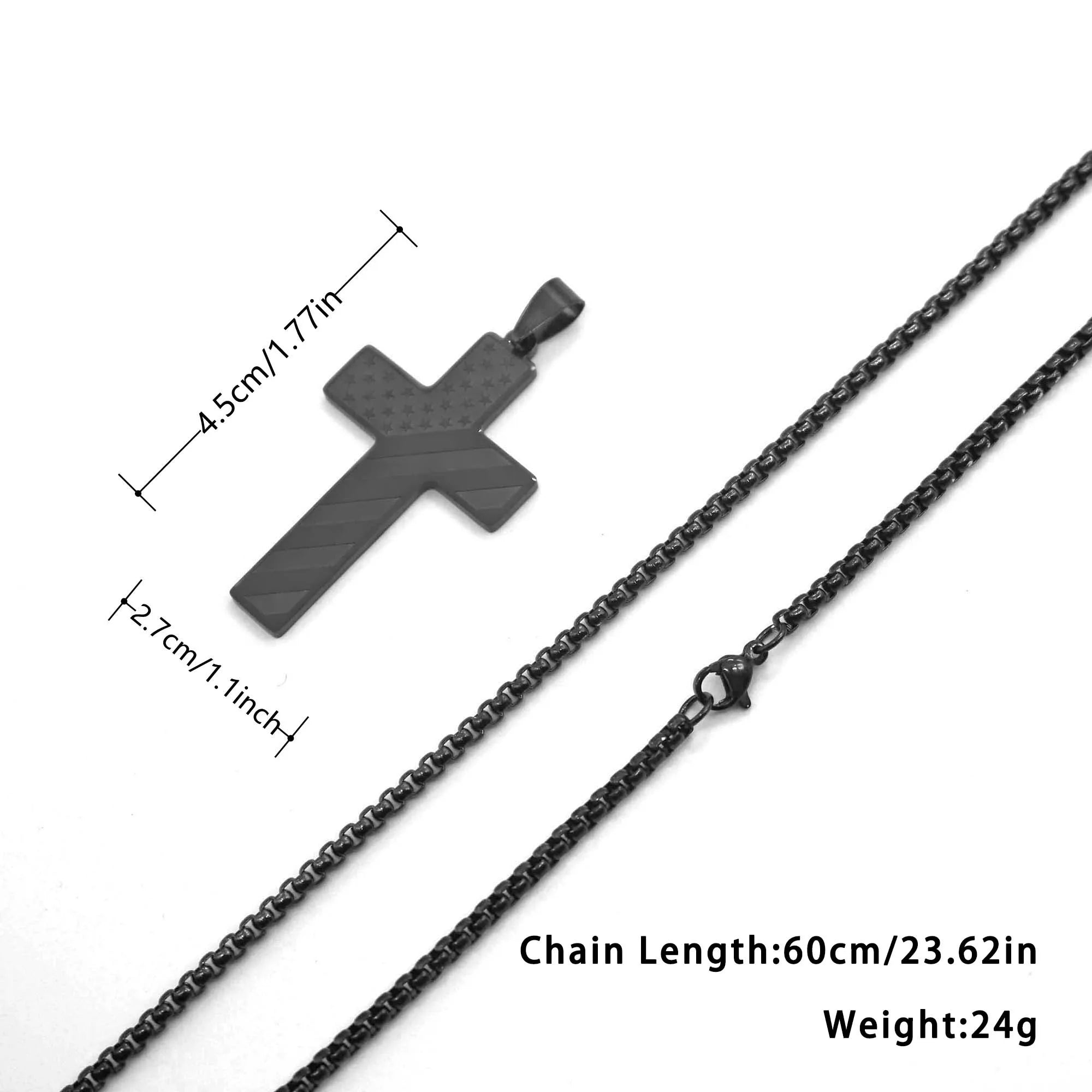 USA Flag Cross Steel Necklace