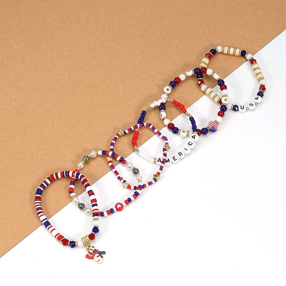 Patriotic USA Bead Bracelet Set