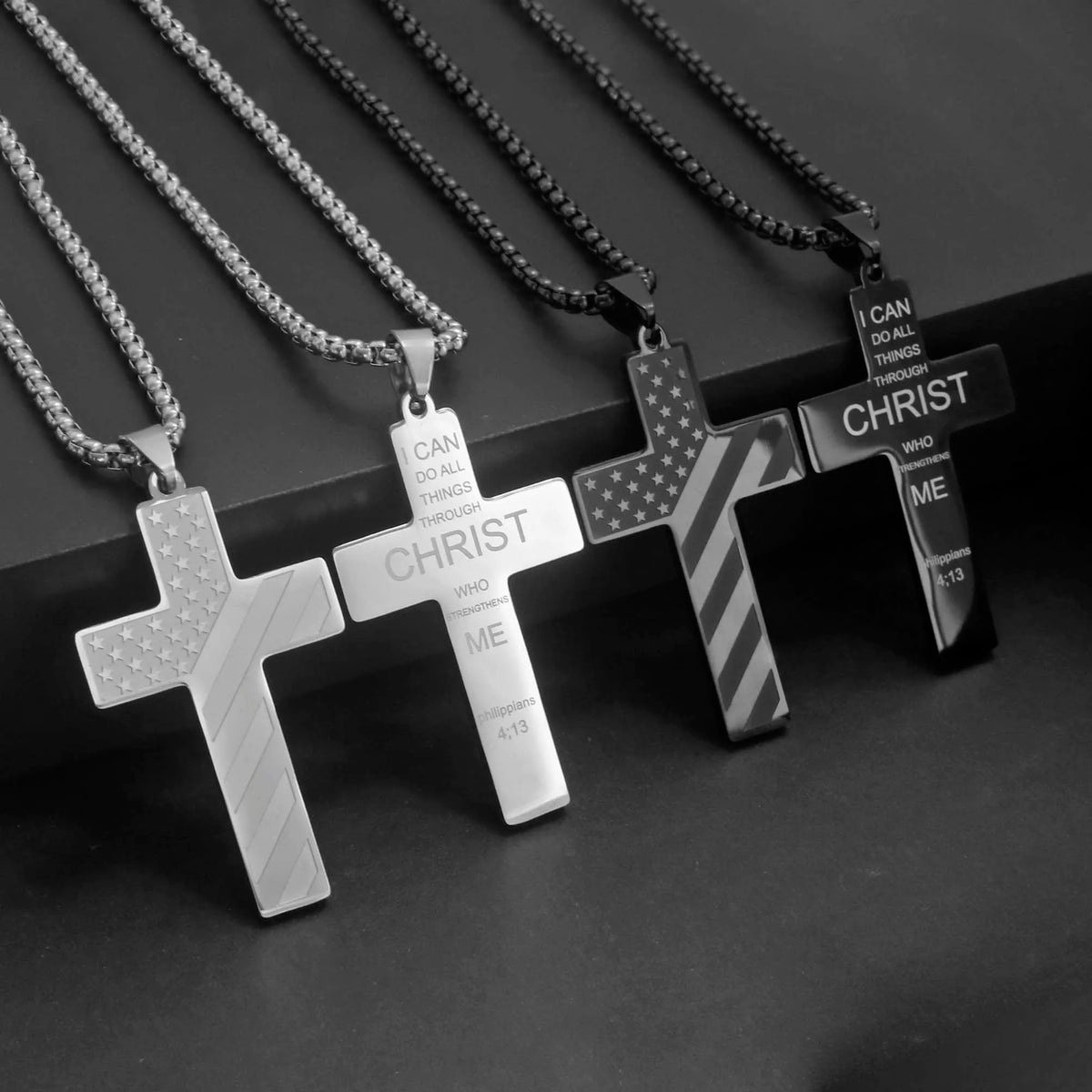 USA Flag Cross Steel Necklace