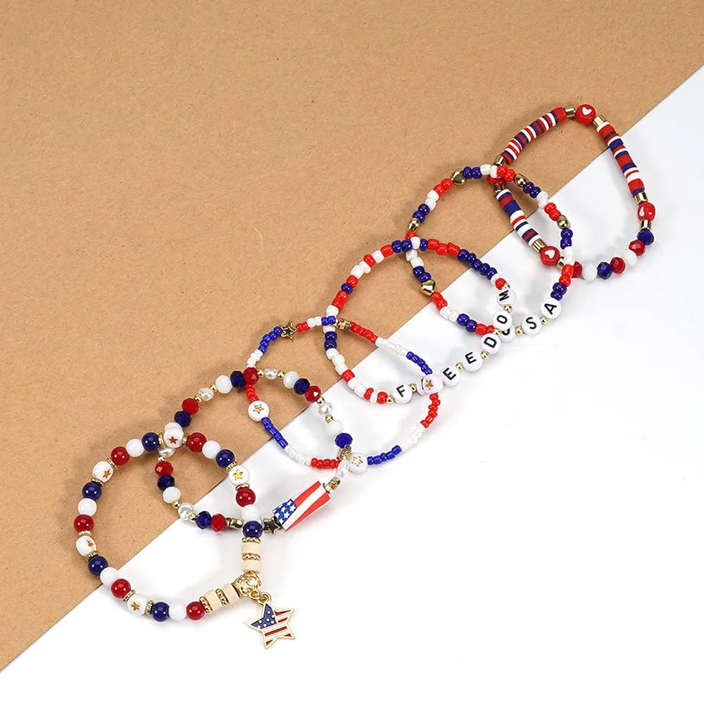 Patriotic USA Bead Bracelet Set