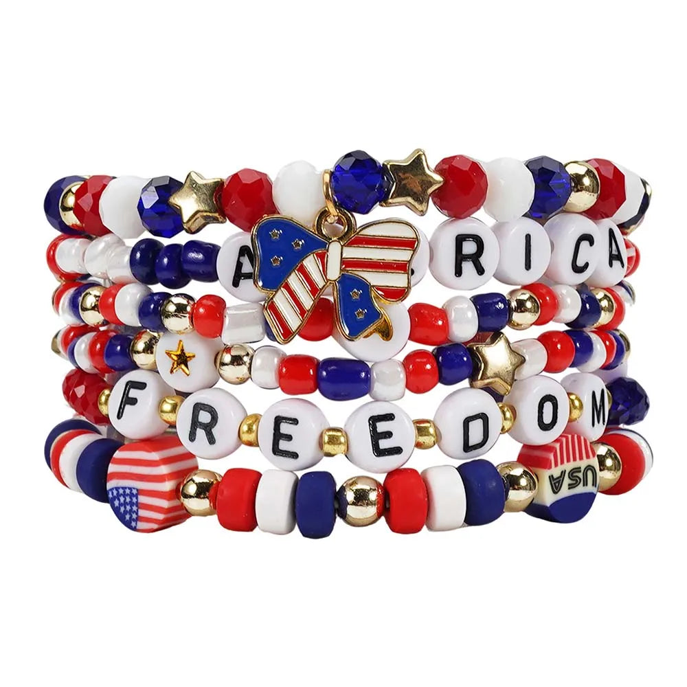 Patriotic USA Bead Bracelet Set