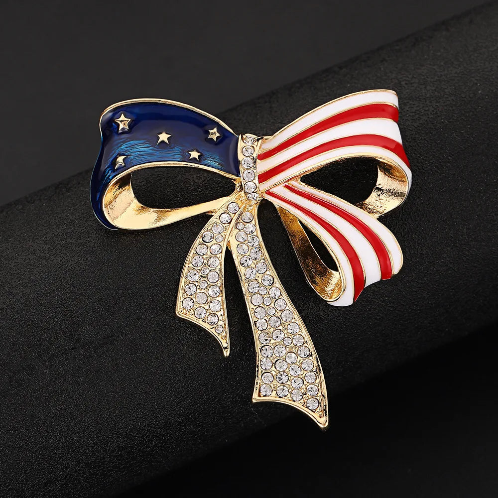 American Flag Bow Brooch Pin