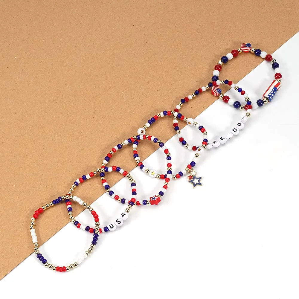 Patriotic USA Bead Bracelet Set
