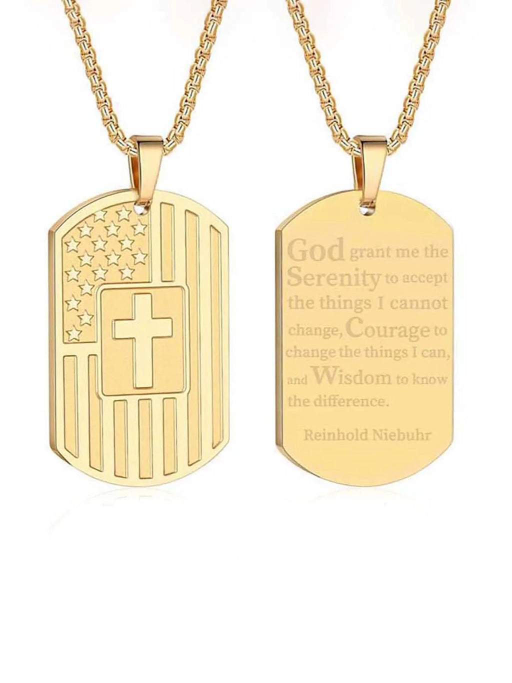 USA Flag Bible Verse Steel Necklace