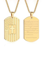 USA Flag Bible Verse Steel Necklace