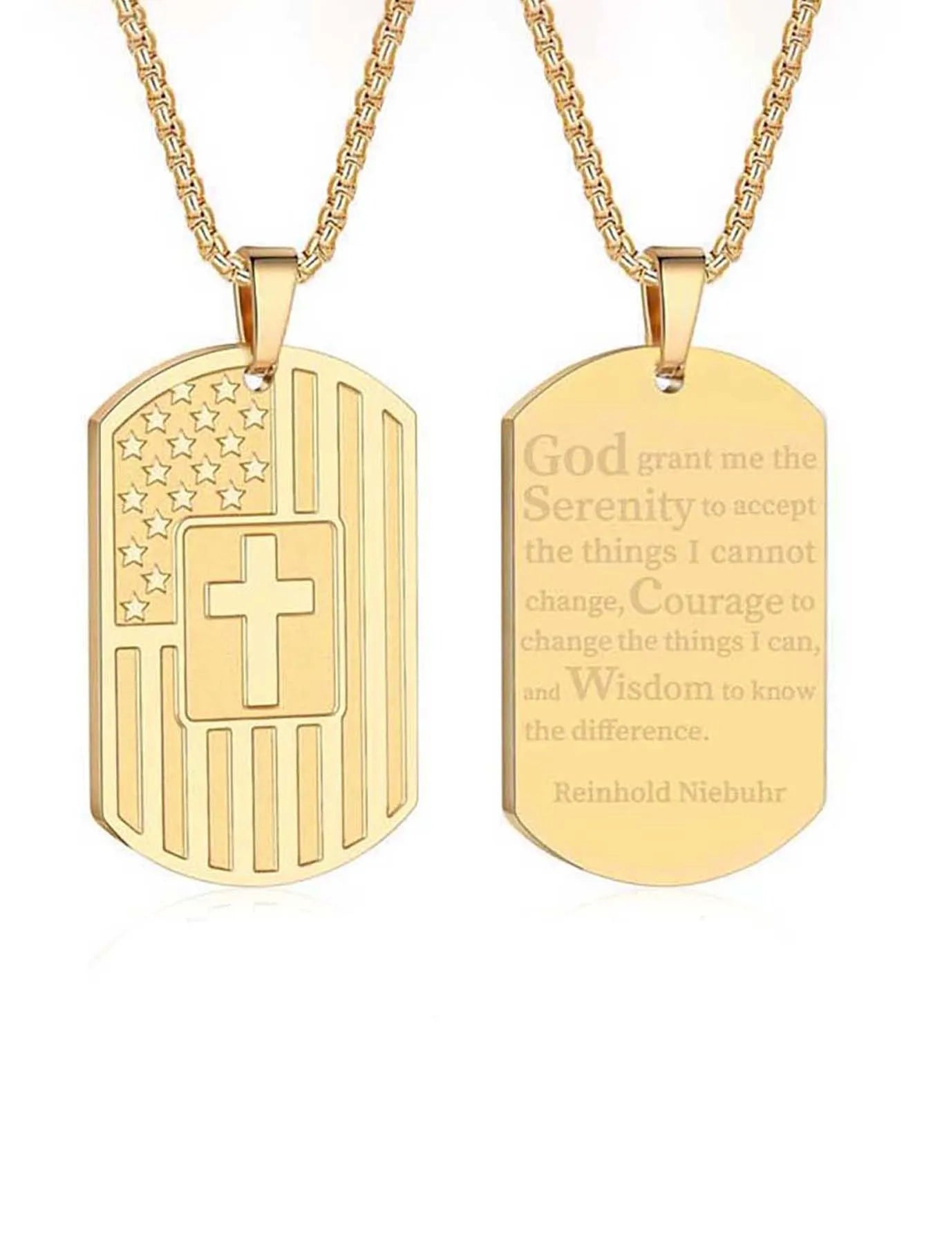 USA Flag Bible Verse Steel Necklace