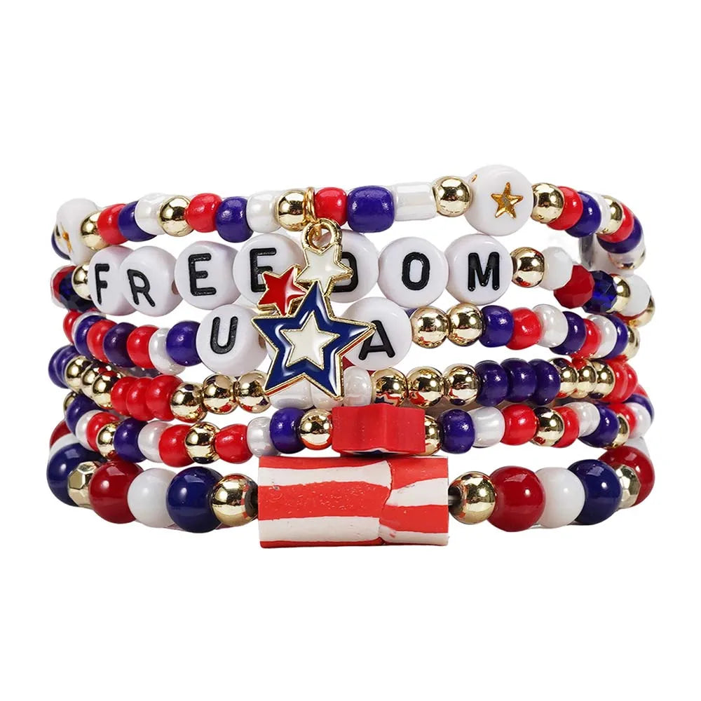 Patriotic USA Bead Bracelet Set