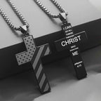 USA Flag Cross Steel Necklace