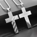 USA Flag Cross Steel Necklace