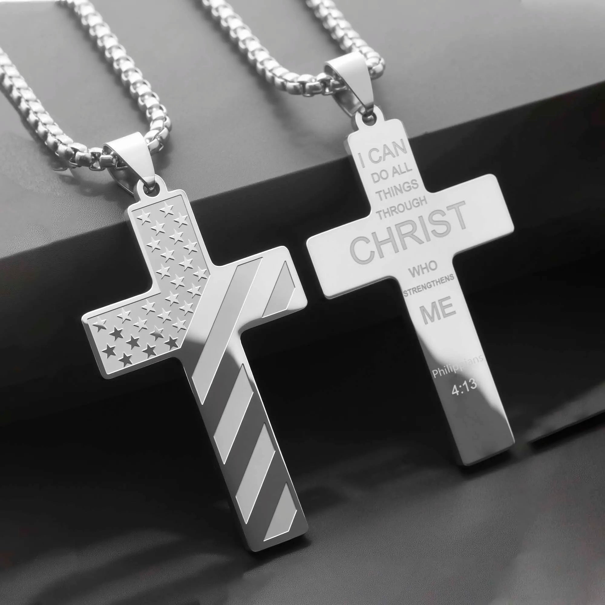 USA Flag Cross Steel Necklace