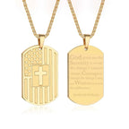 USA Flag Bible Verse Steel Necklace