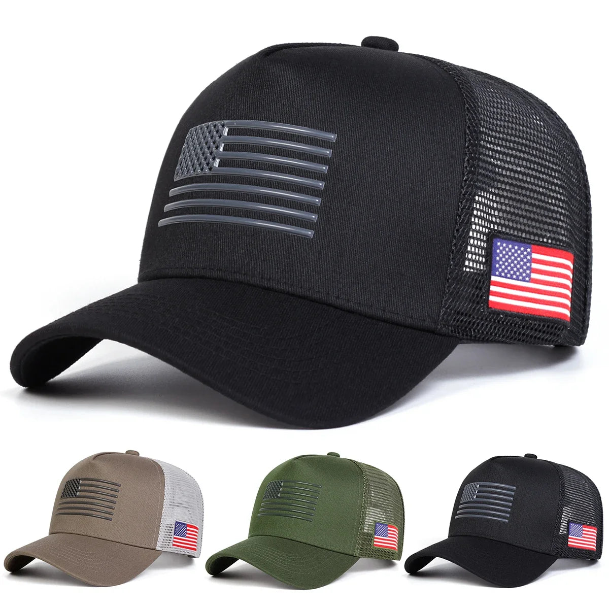 American Flag Embroidered Trucker Cap