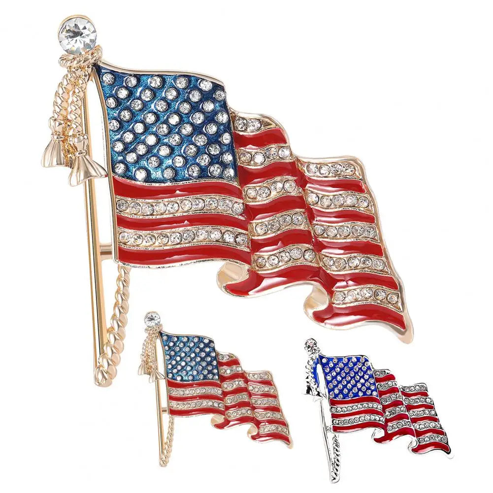 Waving USA Flag Enamel Brooch