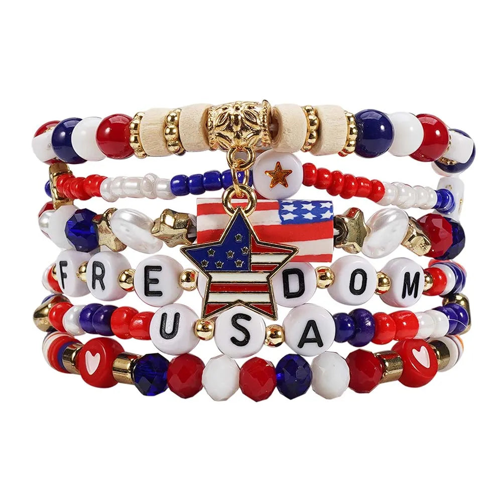 Patriotic USA Bead Bracelet Set