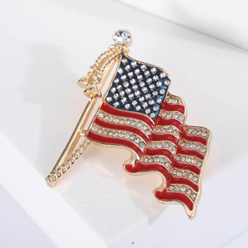 Waving USA Flag Enamel Brooch