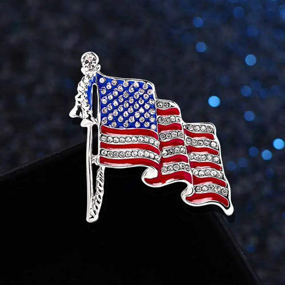 Waving USA Flag Enamel Brooch