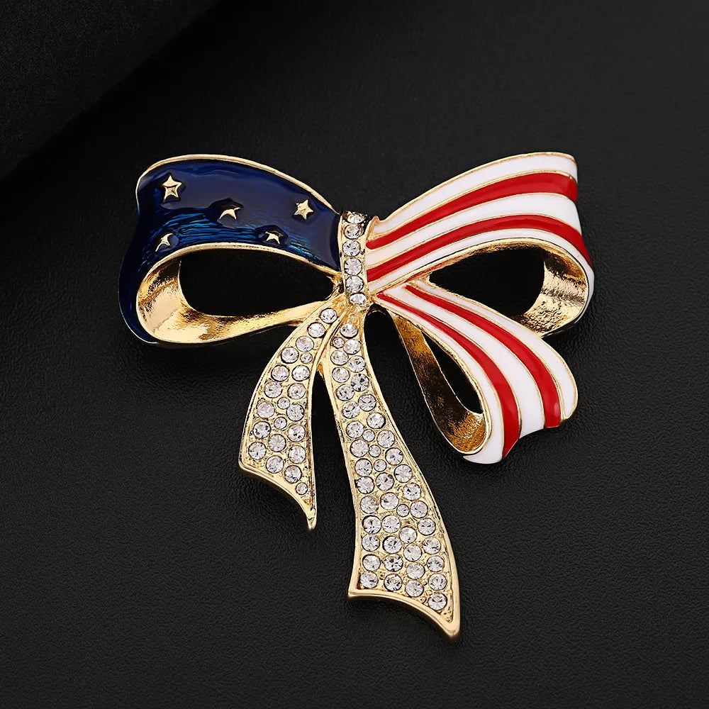 American Flag Bow Brooch Pin