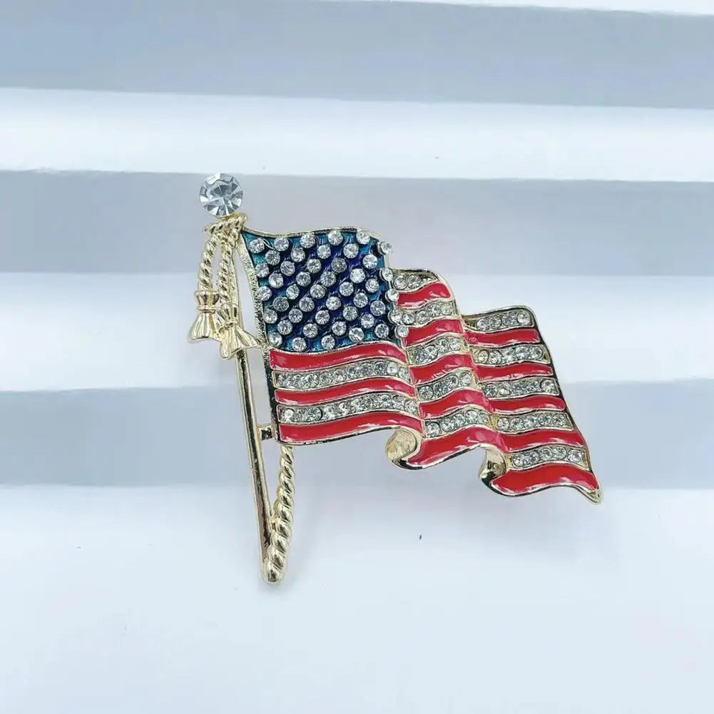 Waving USA Flag Enamel Brooch