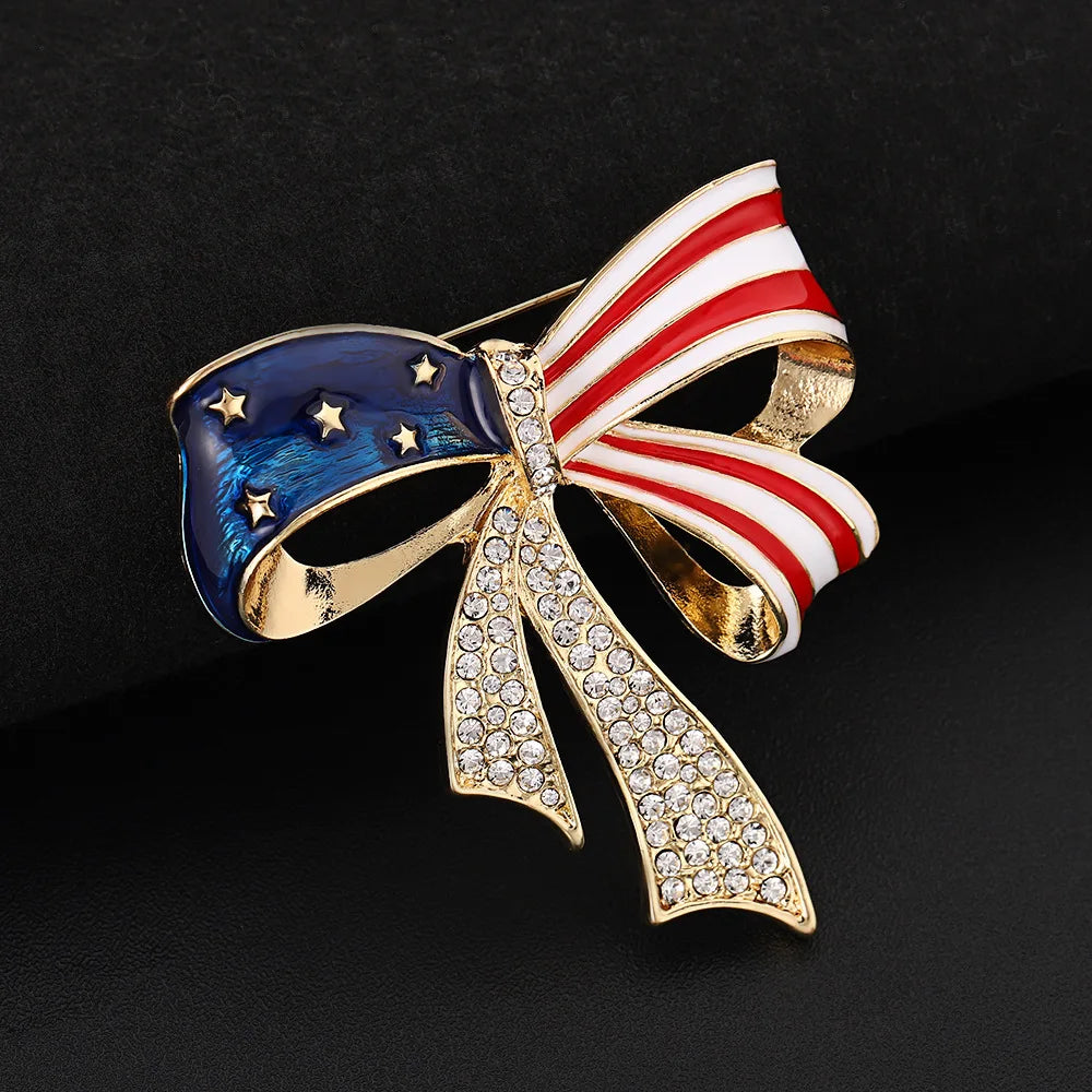 American Flag Bow Brooch Pin