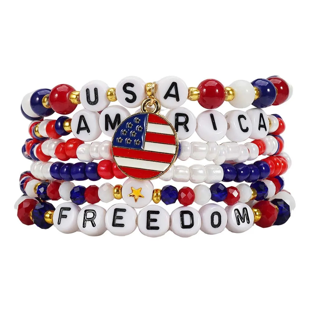 Patriotic USA Bead Bracelet Set