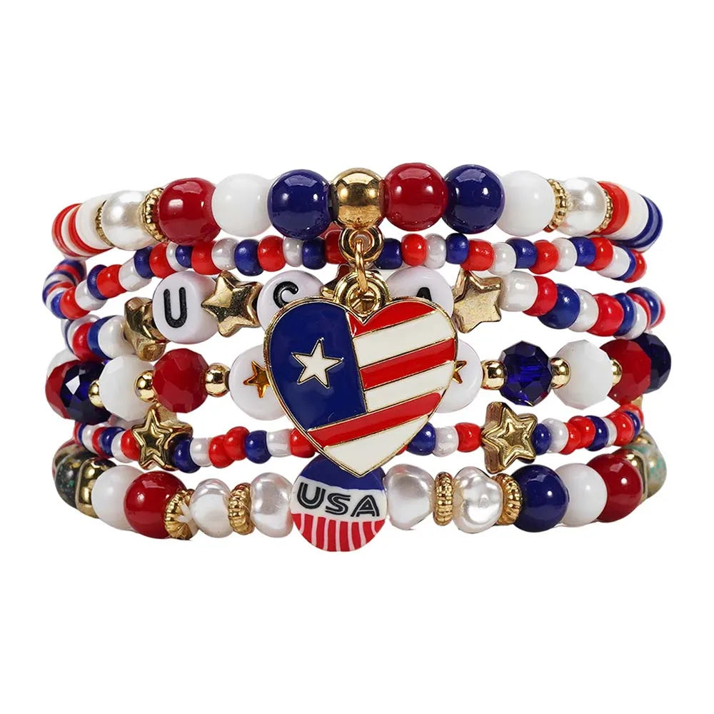 Patriotic USA Bead Bracelet Set