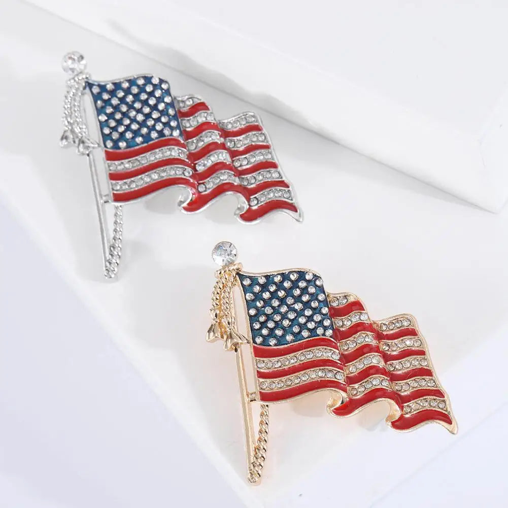 Waving USA Flag Enamel Brooch