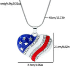 USA Flag Crystal Heart Pendant Necklace