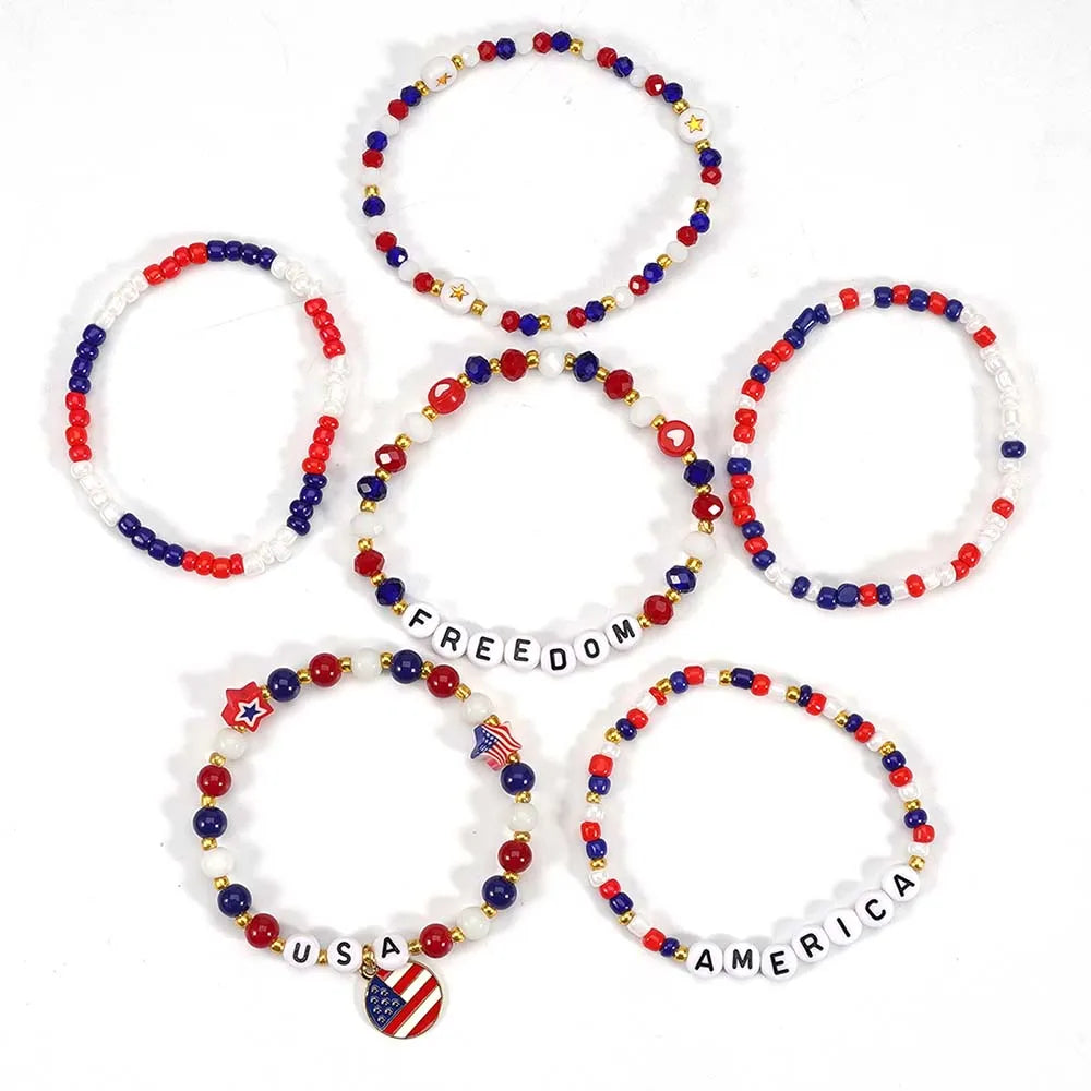 Patriotic USA Bead Bracelet Set