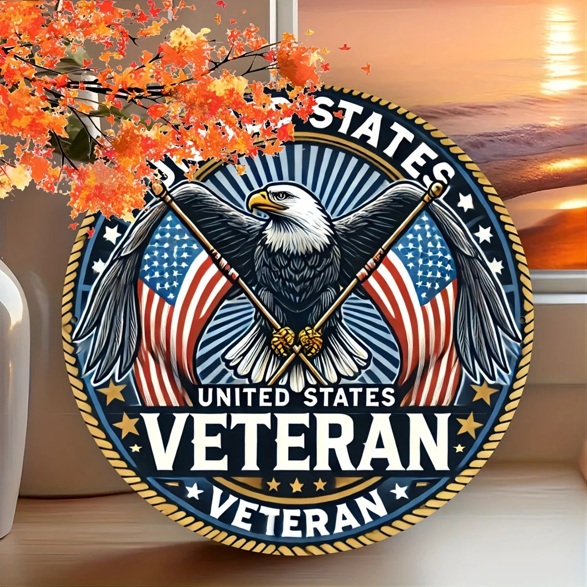 Patriotic Eagle & Flag Vintage Tin Sign