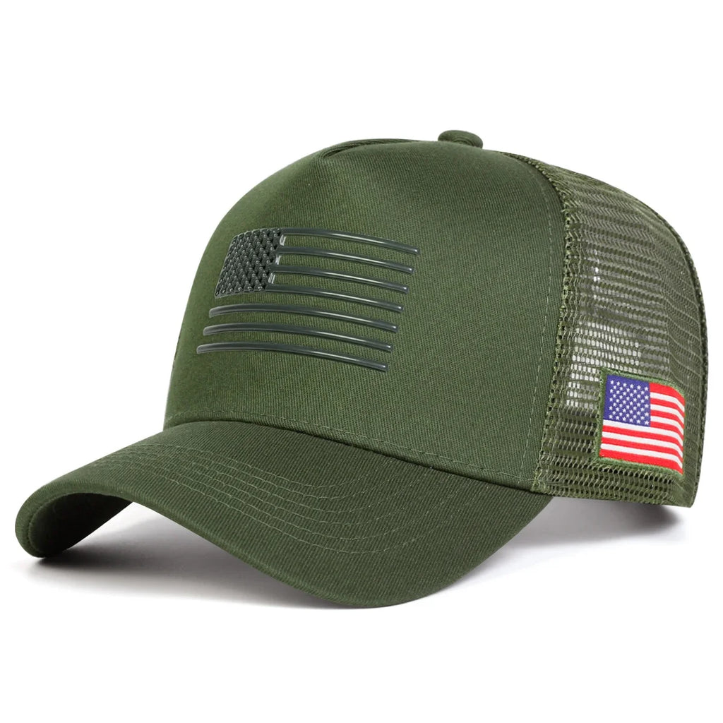 American Flag Embroidered Trucker Cap