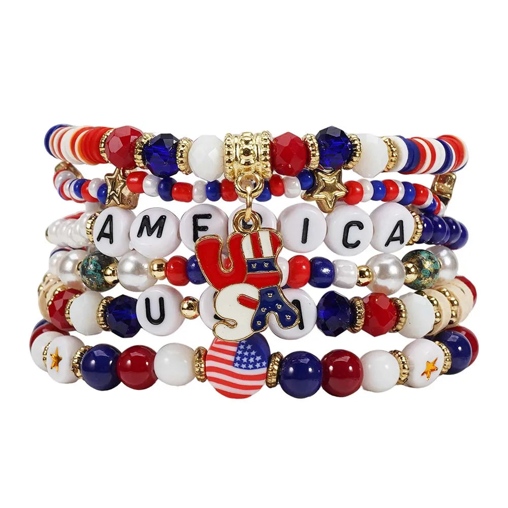 Patriotic USA Bead Bracelet Set
