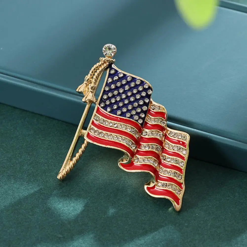 Waving USA Flag Enamel Brooch