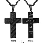 USA Flag Cross Steel Necklace