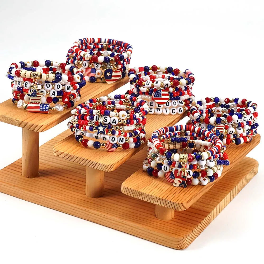 Patriotic USA Bead Bracelet Set