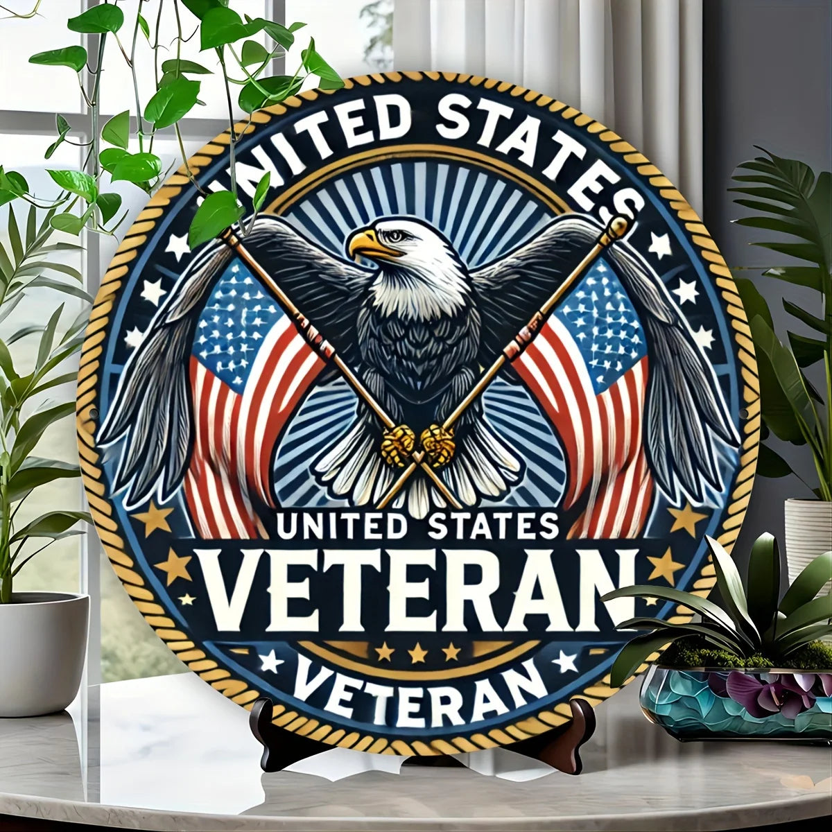 Patriotic Eagle & Flag Vintage Tin Sign