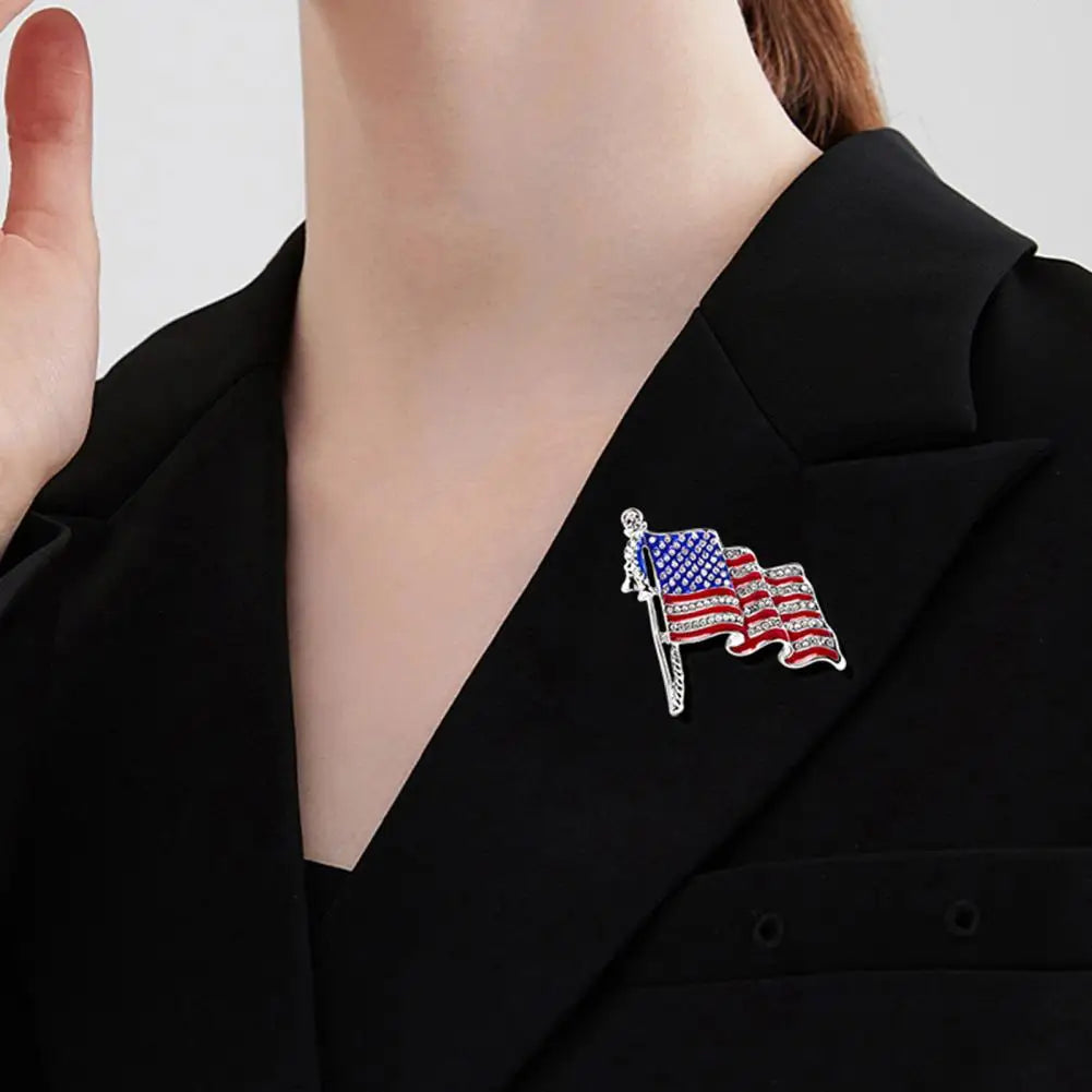 Waving USA Flag Enamel Brooch