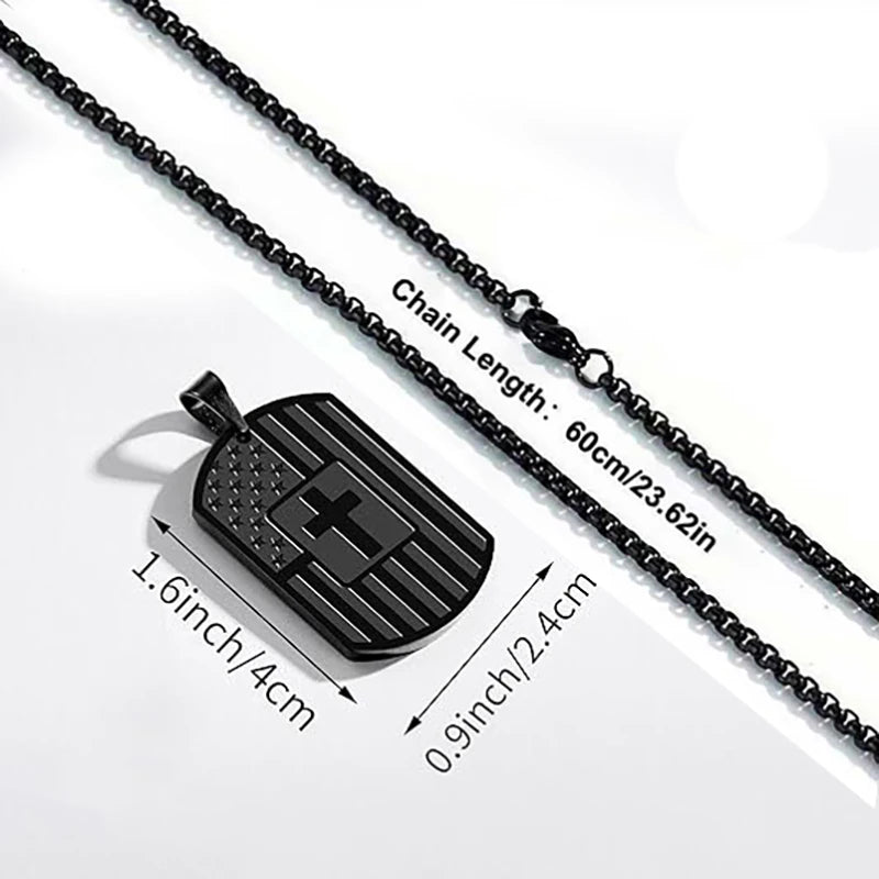 USA Flag Bible Verse Steel Necklace
