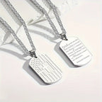 USA Flag Bible Verse Steel Necklace