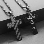 USA Flag Cross Steel Necklace