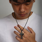USA Flag Cross Steel Necklace