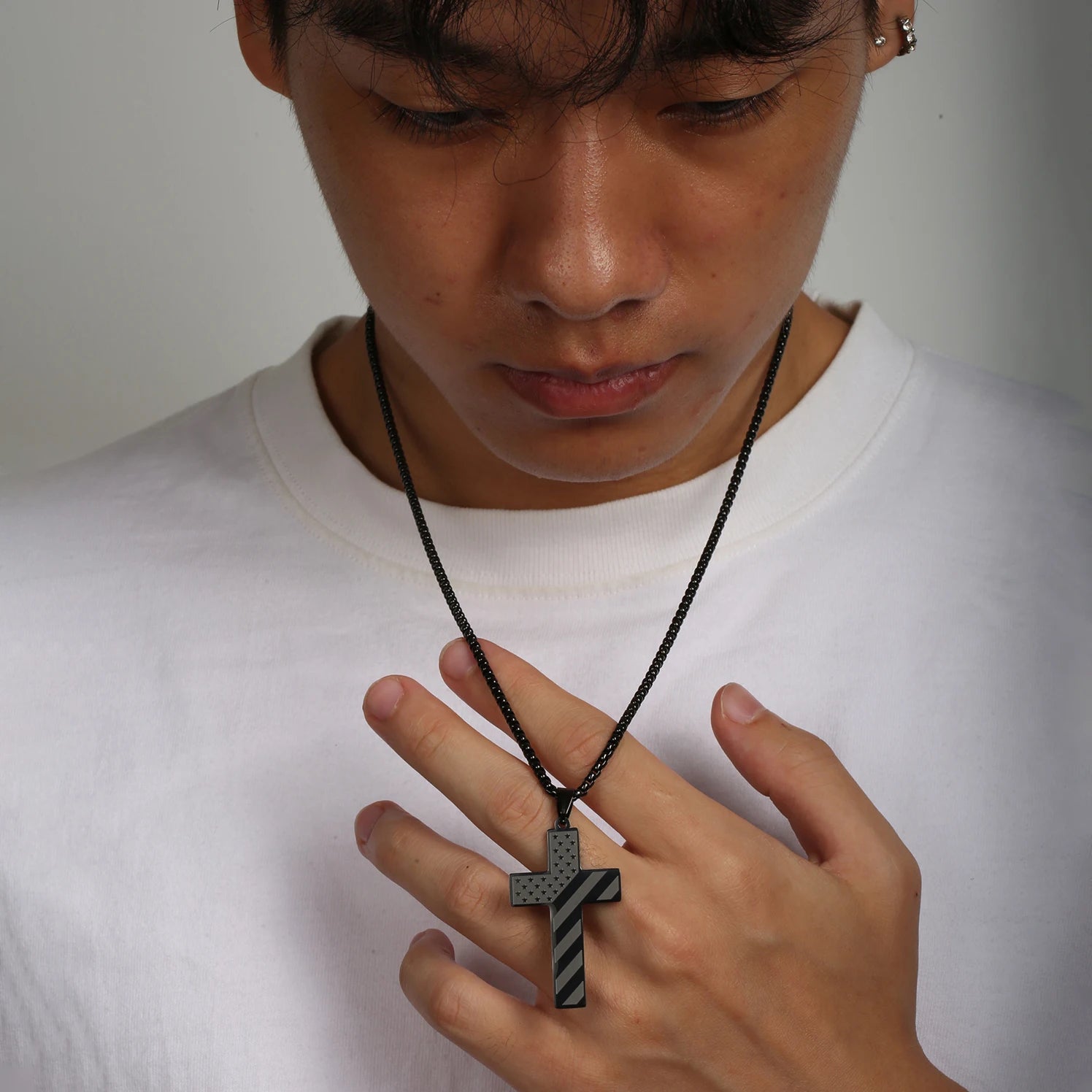 USA Flag Cross Steel Necklace