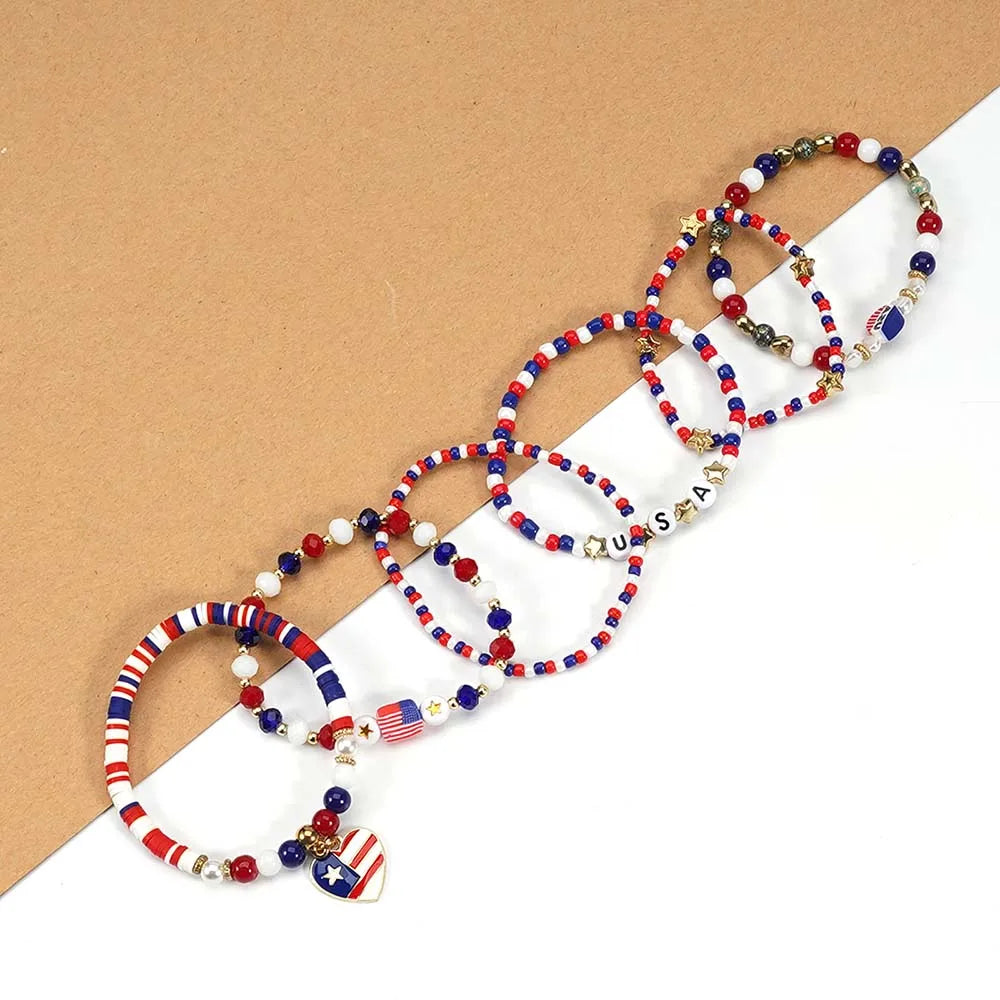 Patriotic USA Bead Bracelet Set